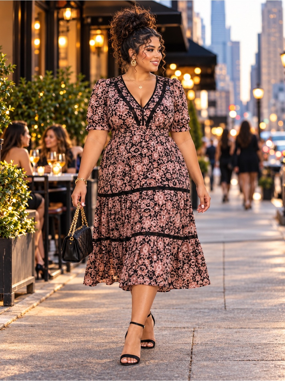 NWT B.B Dakota Black Batik Print Midi Dress Size Large